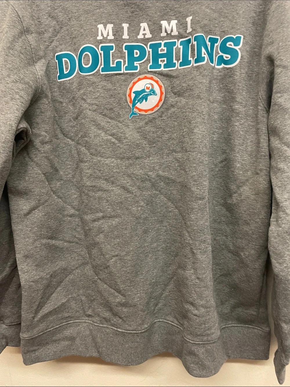 Miami Dolphins Gray Crewneck Sweatshirt with Teal & Orange Logo - Size L